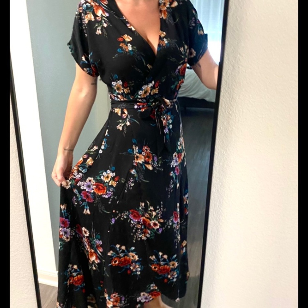 Black Flower Wrap Maxi Dress